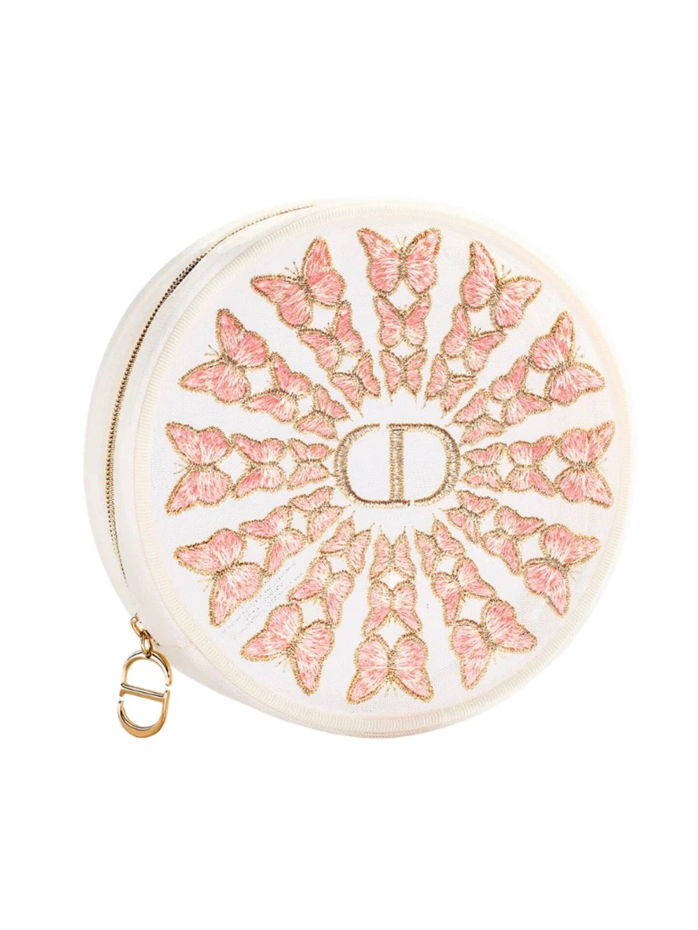 Dior Round Pink & Gold Embroidered Butterfly Pouch - Picture 3 of 5